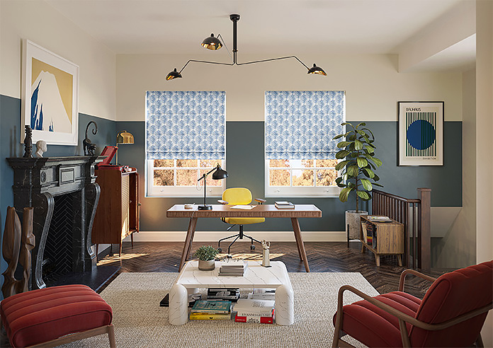 Gentle Palm, Navy - Motorised Roman Blind - Image 8